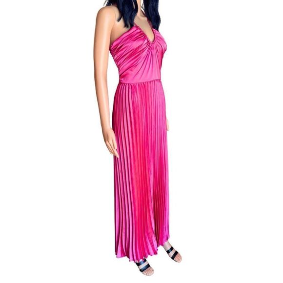 NWT Julia Jordan Pink Sunburst Pleated Satin Maxi Dress *Flawed Gem* - Picture 4 of 8